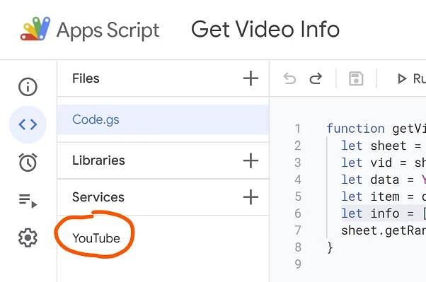 The YouTube service is showing.