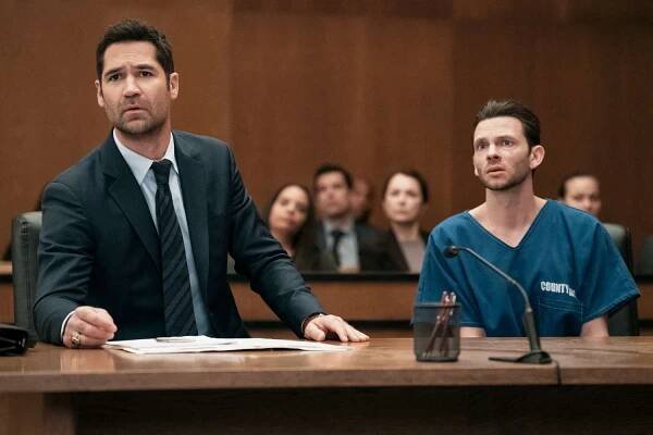 Manuel Garcia-Rulfo as Mickey Haller and Devon Graye as Julian La Cosse in episode 303 of The Lincoln Lawyer.