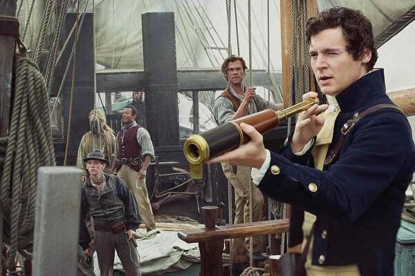 Edward Ashley as Barzillai Ray, Morgan Chetcuti as Sheppard, Chris Hemsworth as Owen Chase and Benjamin Walker as George Pollard in Warner Bros. Pictures' 'In the Heart of the Sea' (2015).