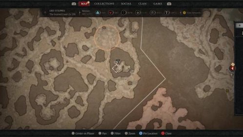 A map of the Dry Steppes in Sanctuary showing the 29th Altar of Lilith in Diablo 4