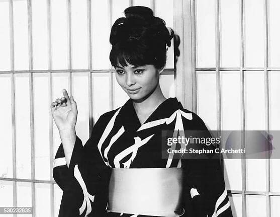 Japanese actress Akiko Wakabayashi, wearing a kimono in a scene from...