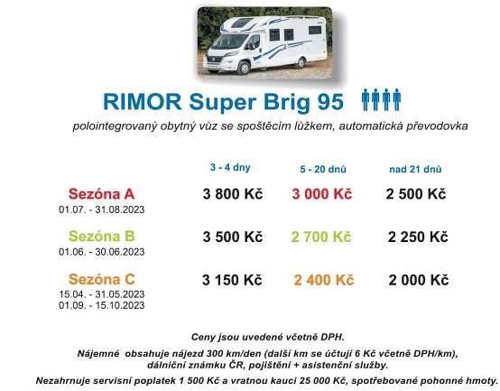 Ceník půjčovna karavanu obytného vozu Barevný svět Liberec