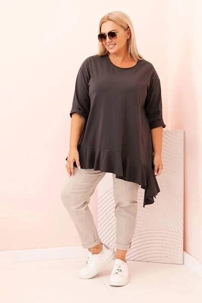 Bavlněná oversize halenka s volány model 25196 grafitová
