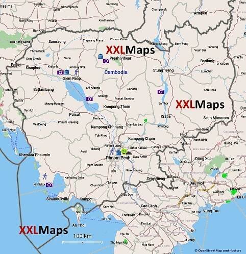 Turistická mapa - Kambodža