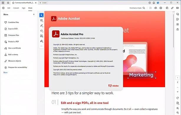 Adobe Acrobat interface