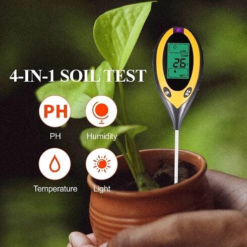 Test půdy 4 v 1 Měřič vlhkosti PH Tester teploty světla Zahradní rostliny Květiny Soil Monitor Tool