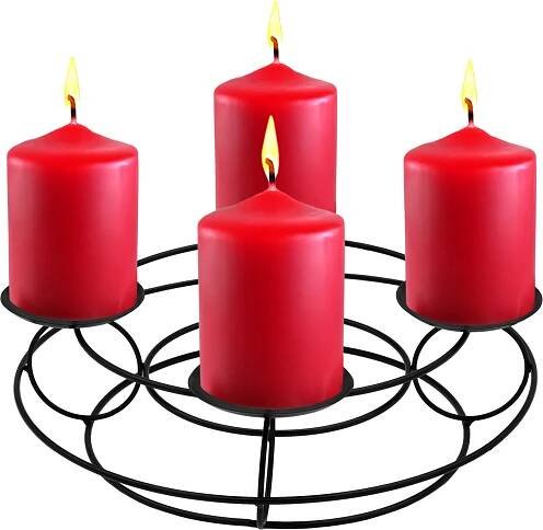 4.00 Adventní věnec z kovu s lopatkami na svíčky z pravého vosku - Ø cca 29 cm