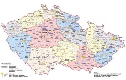 Mapa krajů a okresů (Foto: Topograf.cz)