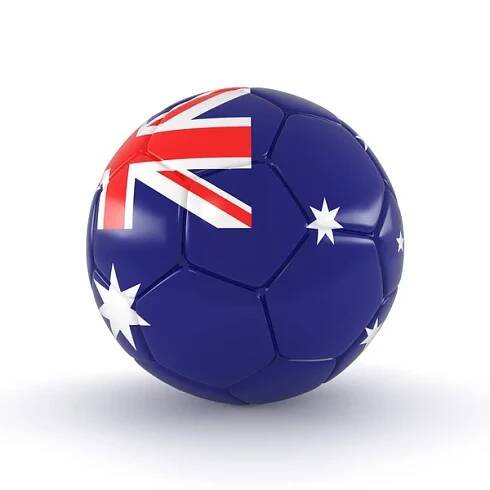 Vykreslení 3D - Rusko 2018 - fotbal s vlajka Austrálie — Stock obrázek