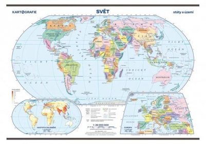 Svět – státy a území, školní nástěnná mapa 1:26 000 000