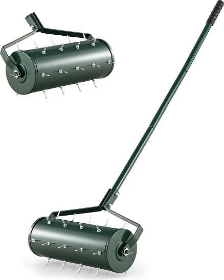 COSTWAY Provzdušňovač trávníku ruční 44x128cm, ruční vertikutátor s rukojetí a hřebíky, provzdušňovač trávníku na zeleno