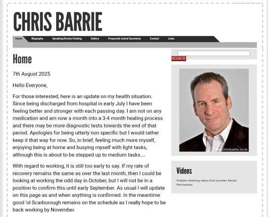 Chris Barrie – aktualizace zdravotního stavu