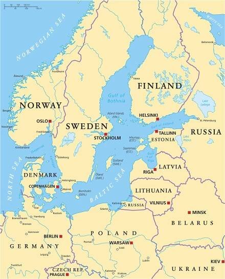 Politická Mapa oblasti Baltského moře — Ilustrace