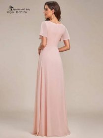 Lehké r�ůžové šifonové šaty pro svatebního hosta "Noel" s volným rukávem