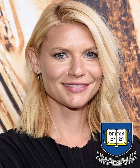 Claire Danes with the Yale University emblem