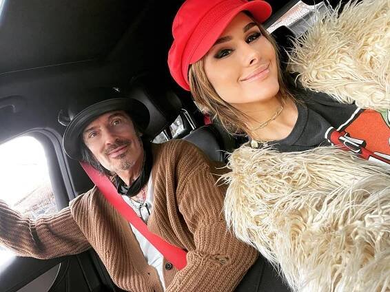 A selfie of Brittany Furlan and Tommy Lee in a car.