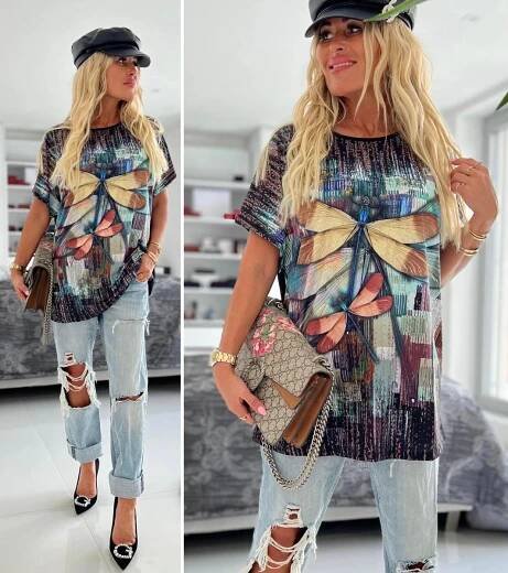 XL/XXL Nová dámská halenka tunika s aplikací vážky