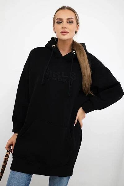Oversize hřejivá mikina s kapucí a výšivkou Girls Tour černá