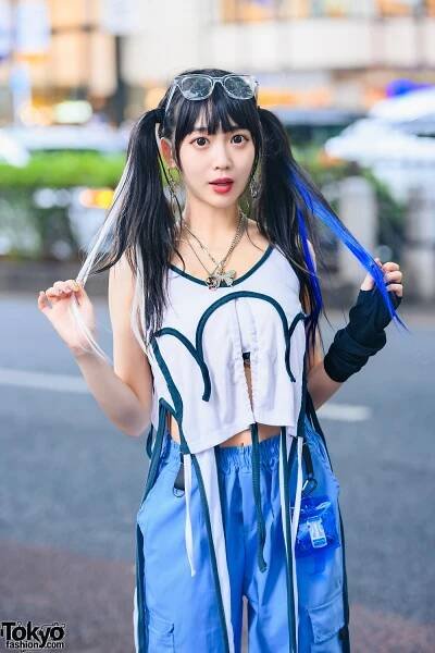 Harajuku Girl in M.Y.O.B Tokyo Street Style w/ Twin Tails, Cargo Pants, WEGO Accessories, Fancy Mental Bag & Kiko Mizuhara