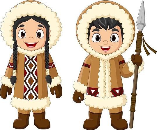 two cartoon characters dressed in native american clothing