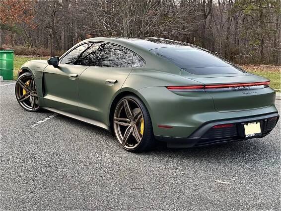 Porsche Taycan 4S in Matte Green with 22inch Bronze VR Forged D10 Wheels | VR Forged