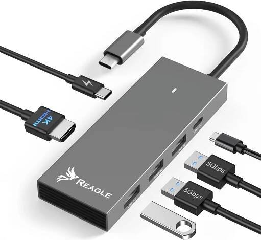 Reagle Hub Usb-C Hdmi 4K 60Hz 2K 144Hz 2X Usb C Pd 100W 3X Usb 3.2 M1 M2