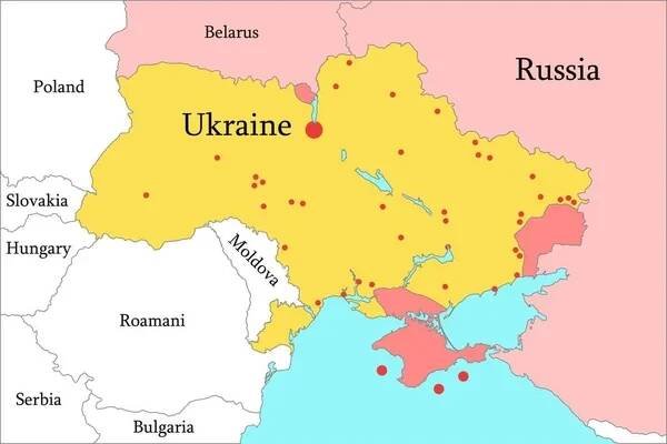 Mapa války na Ukrajině a Středním východě. Ukrajina a Rusko vojenský konflikt. — Ilustrace