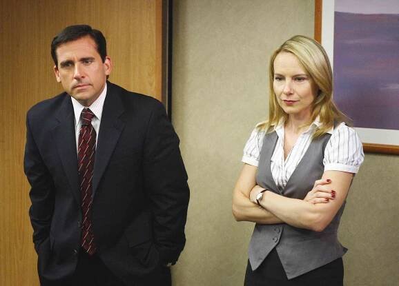 THE OFFICE -- "Business Ethics" Episode 2 -- Pictured: (l-r) Steve Carell as Michael Scott, Amy Ryan as Holly Flax 