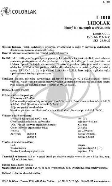 návod k použití COLORLAK Liholak L1010 0,75 l bezbarvý - Zbozi.cz