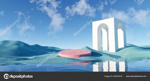 Render Surreal Pastel Landscape Background Geometric Shapes Abstract Fantastic Desert — Stock Fotografie © tanatpon13p #648253816