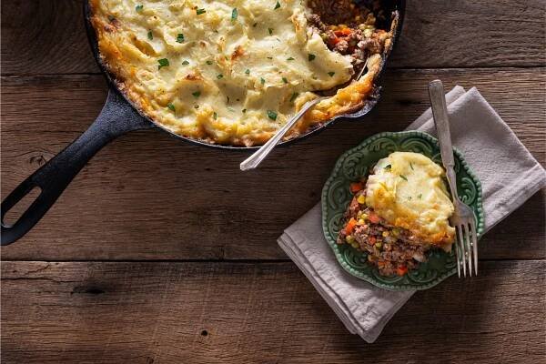 Fresh Shepherd's Pie, made in a cast-iron skillet
