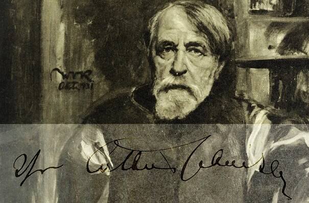 painted portrait of Arthur Schnitzler with his signature