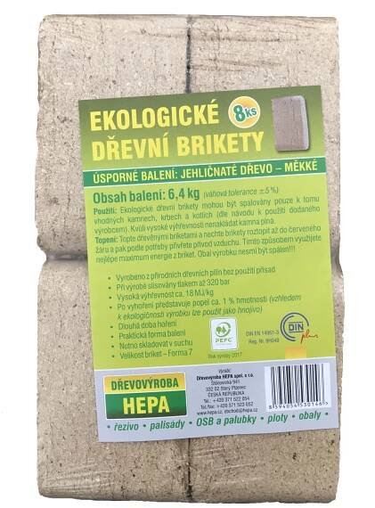 HEPA Ekologické dřevní brikety z jehličnatého dřeva 6,4 kg