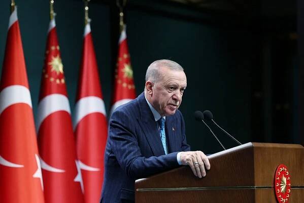 Turkish President Erdogan speaks during a press conference in Ankara