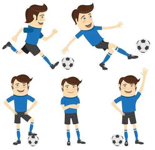Sada Funny fotbal fotbalista nosí modré tričko běh — Ilustrace
