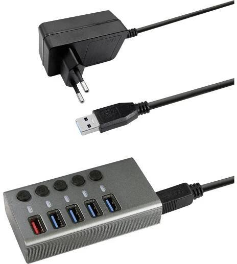 Maxtrack CH10L 5 portů USB 3.0-hub lze spínat jednotlivě stříbrnošedá