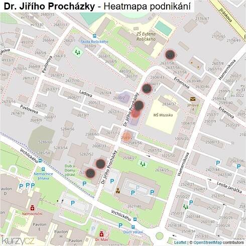 Mapa Dr. Jiřího Procházky - Firmy v ulici.