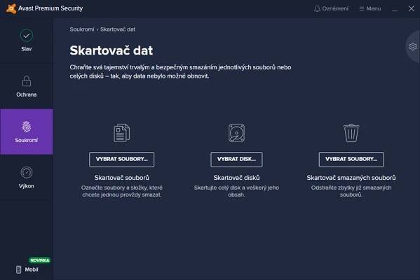 Skartovač dat umožňuje trvale smazat nejen konkrétní soubory a adresáře, ale i celé disky a již smazané soubory