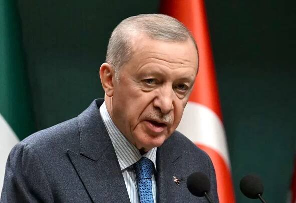 Turkish President Recep Tayyip Erdogan attends a press conference at the Presidential Palace in Ankara, Turkey, on February 4.
