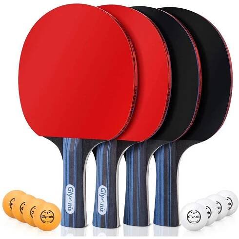 4 pálky na stolní tenis Glymnis s míčky