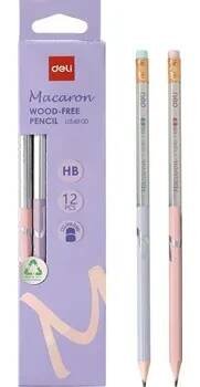 Grafitová tužka Tužka šestihranná s gumou HB (č. 2) DELI MACARON - sada 12 ks