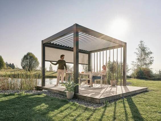 Bioklimatická pergola BIOHORT 4 x 3,5 m, tmavě šedá/stříbrná metalíza | ZAHRADA JEŽEK