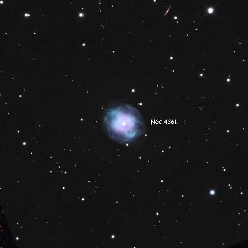 Caelum Observatory image of region near planetary nebula NGC 4361