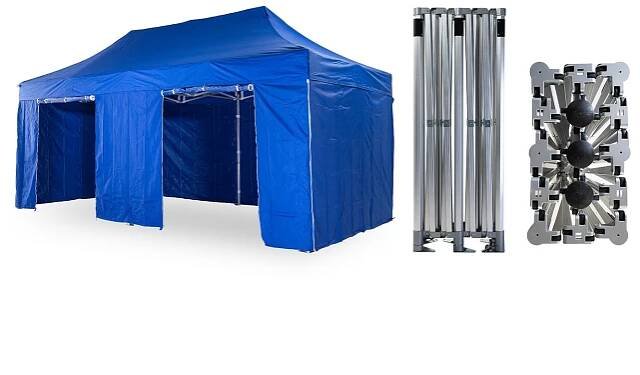 Nůžkový párty stan 4x8 m TENTino BIG HEXAGON Barva opláštění: 8A - MODRÁ