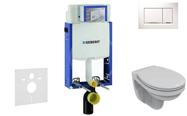 Geberit Kombifix Sada pro závěsné WC + klozet a sedátko softclose Ideal Standard Quarzo - sada s tlačítkem Sigma30, bílá/lesklý chrom/bílá 110.302.00.5 ND5
