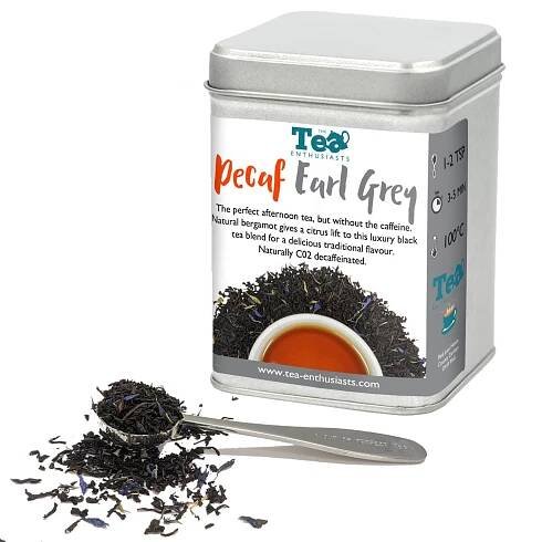 Earl Grey decaf loose leaf black tea. CO2 decaffeinated  ethically sourced tea available plastic free