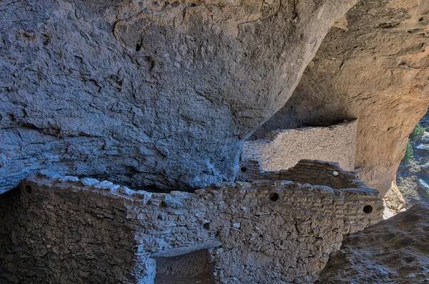 This is a view from within the Gila Cliff Dwellings looking out to the canyon beyond.