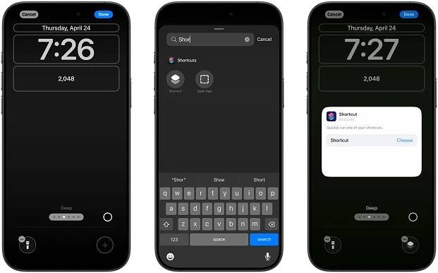 Adding shortcut to the lock screen.