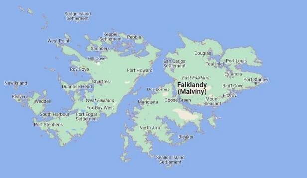 Mapa malvínských ostrovů.