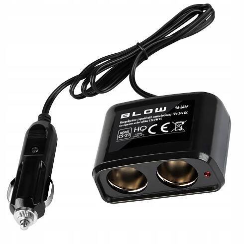 ROZDĚLOVAČ AUTOZAPALOVAČE ZÁSTRČKA 2x ZÁSUVKA 12V a 24V DLOUHÝ KABEL